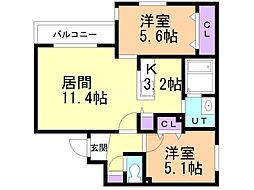 札幌市西区山の手三条3丁目マンション 2LDKの間取図画像