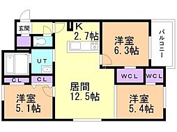 ポルトボヌール 3LDKの間取図画像