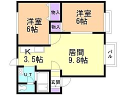 みくにハイツ 2LDKの間取図画像