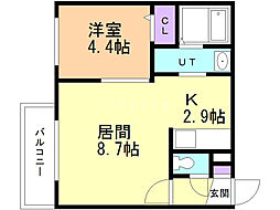 ブルーオーシャン八軒3-1 1LDKの間取図画像