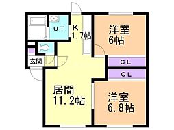 ル・シエル新川西 2LDKの間取図画像