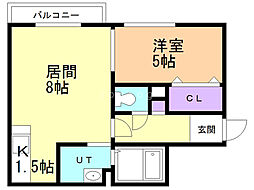 コムズ発寒 1LDKの間取図画像