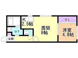 エスパシオ八軒 1LDKの間取図画像
