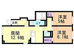 インテルノ ウエスト 2LDKの間取図画像