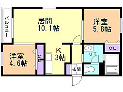 タカラヴェール発寒 2LDKの間取図画像