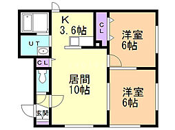 ルミエールビラ宮ノ丘 2LDKの間取図画像