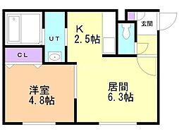 クラリス24軒 1LDKの間取図画像