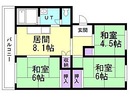 アルファスクエア山の手1号棟 3DKの間取図画像