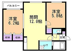 ハピネス八軒 2LDKの間取図画像