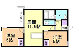 メニーズコート発寒中央 2LDKの間取図画像