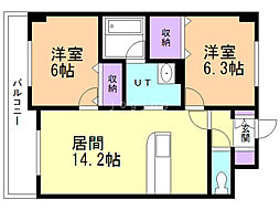 アルファステージ宮の沢 2LDKの間取図画像