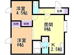 サンビレッチ富丘 2LDKの間取図画像