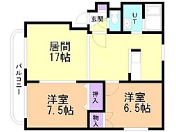 カサ・グランデ西野 2LDKの間取図画像
