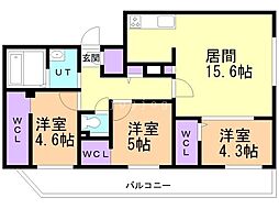 札幌市西区二十四軒三条3丁目マンション 3LDKの間取図画像