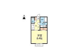 仮）女鳥羽3丁目降駒様新築アパート 2階1Kの間取り