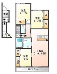 ロビイプライズD 3LDKの間取図画像