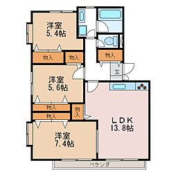 メゾン若宮D 3LDKの間取図画像