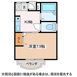 グローリーハイツB 1Kの間取図画像