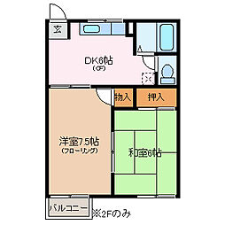 F・タウンB 2DKの間取図画像