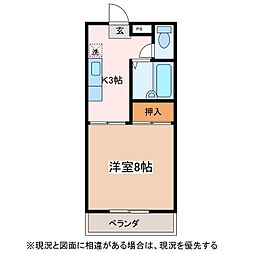 コーポ水代 1Kの間取図画像