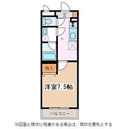山村マンション2 1Kの間取図画像