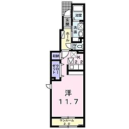サンフラワーA 1Kの間取図画像