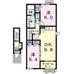 レイヒヒューゲル 2LDKの間取図画像