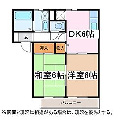 エスポアールB棟 2DKの間取図画像
