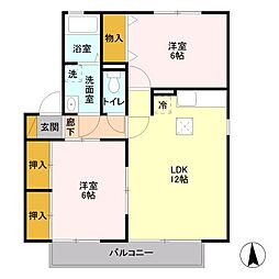 ハイカムールA&AB 2LDKの間取図画像
