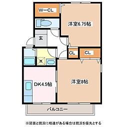 クレール・南浅間B 2DKの間取図画像