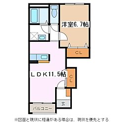 プランドール 1LDKの間取図画像