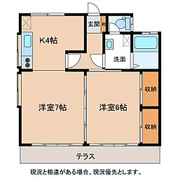 喜楽荘B 2Kの間取図画像