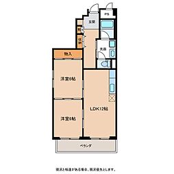 アヴェニール白山 2LDKの間取図画像