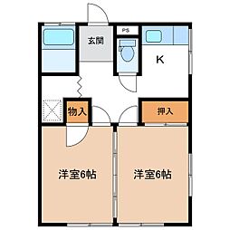 高岡荘 2Kの間取図画像