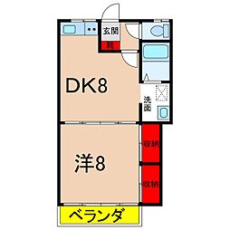 リポージシンエツB 1DKの間取図画像