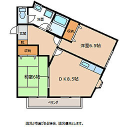 下田ハイツ北方第2 2DKの間取図画像