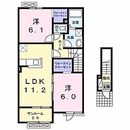 ハピネス・F3 2LDKの間取図画像