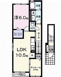 パープル テラス 1LDKの間取図画像