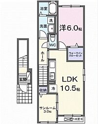 ハニー テラス 1LDKの間取図画像