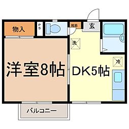 竹下コーポ2 1DKの間取図画像