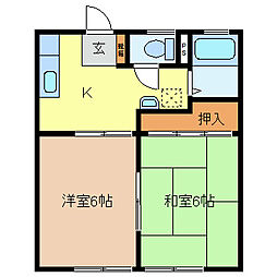 サンハイツTOYA 2DKの間取図画像