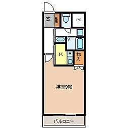 ルート南向A 1Kの間取図画像