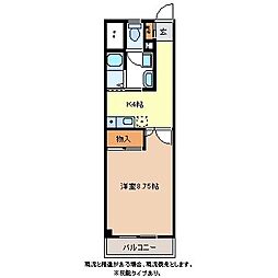 ルート南向B 1Kの間取図画像