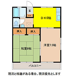 リリーホワイト 2DKの間取図画像