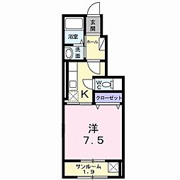 ジュラフB 1Kの間取図画像