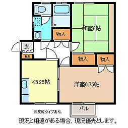 戸根川コーポ 2Kの間取図画像