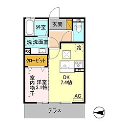 エスポワール栗田 1DKの間取図画像