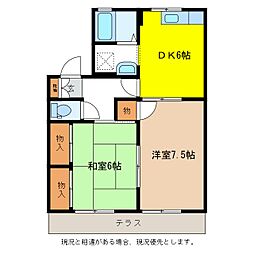 セジュール吉田B 2DKの間取図画像