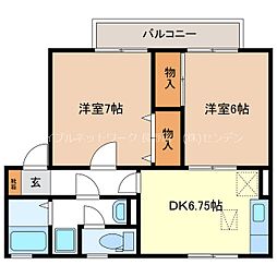 フローレンス・エムB 2DKの間取図画像