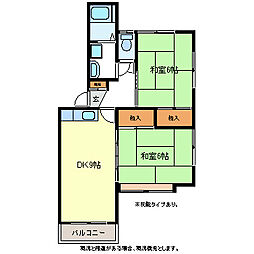 ホワイティー沙羅C棟 2DKの間取図画像